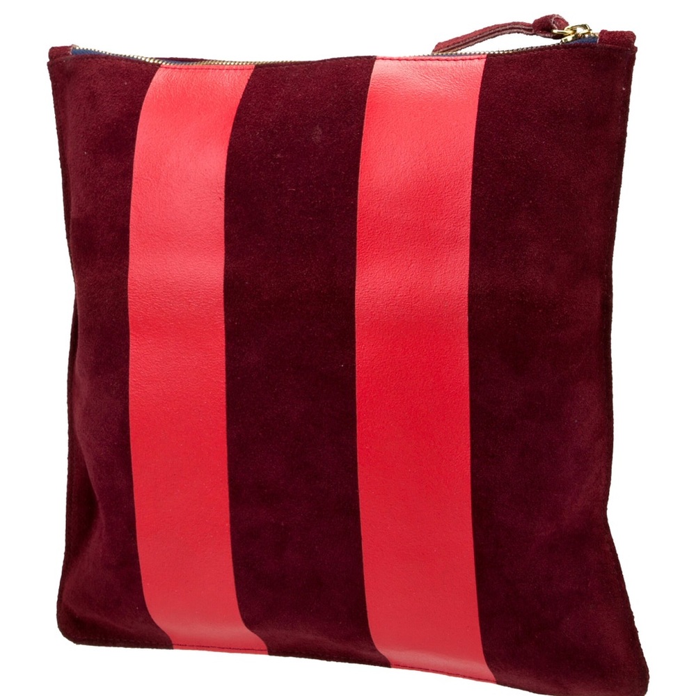 Clare V. Clutch Red Stripe Burgundy Suede Gold Zipper Fold Over